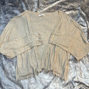 Tan Cardigan with Asymmetrical Hem and Lightweight Knit